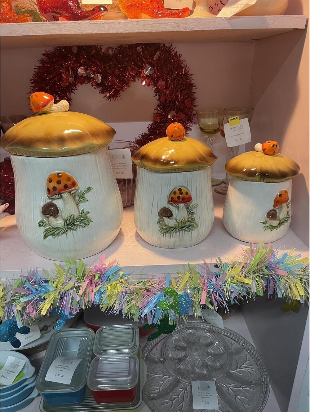 Sears Vintage Merry Mushroom Canister Set of 3 Retro 1970s Kitchen Decor
